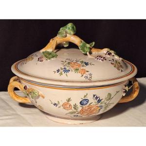 Earthenware Soup Tureen, Polychrome Decoration Of Flowers, Foliage And Butterflies, 