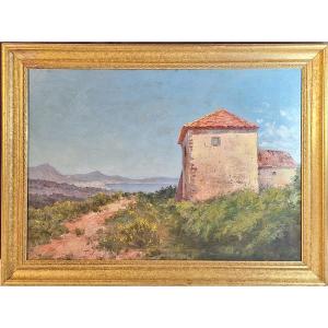  Mediterranean Landscape: Surroundings Of Toulon, Mont Faron And Coulon, Oil On Canvas, 