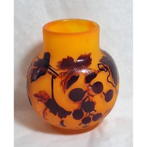 Acid-etched Multi-layer Glass Vase, Signed Gallé, Art Nouveau.