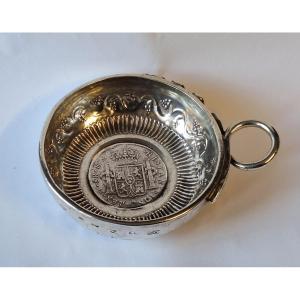 Solid Silver Tastevin, Silversmith Jean Reyt The Elder, Auvergne, Aurillac, 18th Century