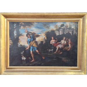 Diana And Her Nymphs Surprised By Actaeon, Oil On Canvas, Italian School Of The 18th Century.
