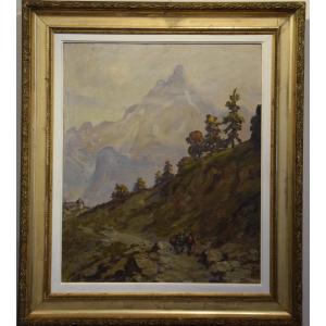 Ludovic Gignoux (1882 - ) "the Road To Montauvert In The Swiss Alps", Oil On Canvas