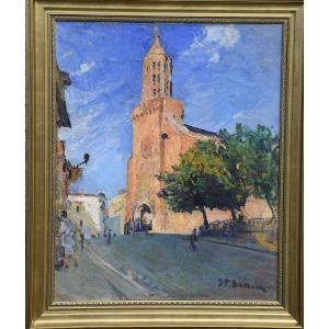 Jean Franck Baudoin (1870-1961) "the Saint Jacques Church In Montauban In Occitanie", Hst.