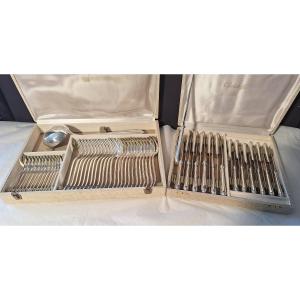 Ménagère Christofle, Silver-plated Metal, Spatours Model, 61 Pieces, 12 People.