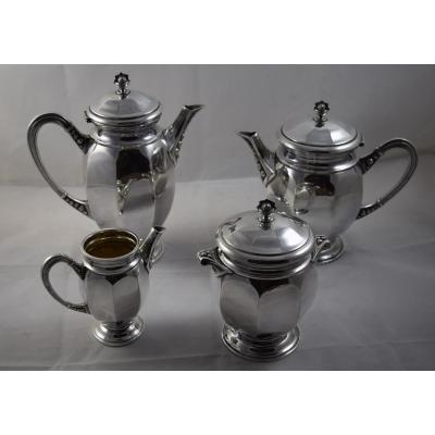Tea And Coffee Service Silver Metal, Goldsmith Digny, Art Deco Style