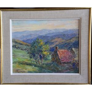 Victor Guguen (1882-1969) "paysage Provençal " Huile Sur Panneau