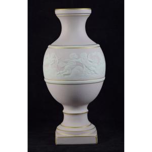 Tharaud Limoges Porcelain Vase, Decoration In The Style Of Wedgwood
