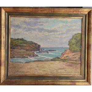 Jean Georges Pasquet (1851-1936), L 'atalaye In Biarritz, Oil On Panel