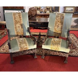 Pair Of Louis XIII Style Armchairs
