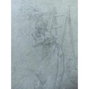 Hector Viger (du Vigneau), Les Lilas Du Voisin (salon 1878), Drawing On Blue Paper, Signed