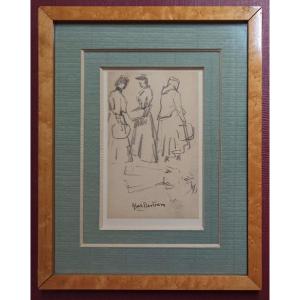 Abel Bertram, Studies Of Female Figures, Drawing, Signature Stamp