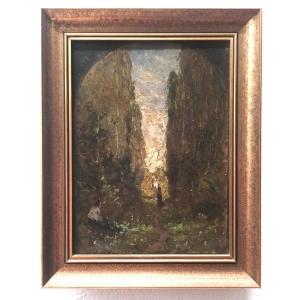 French School, Late 19th Century - Silhouettes In A Forest Path, Canvas (ziem, Alleaume)