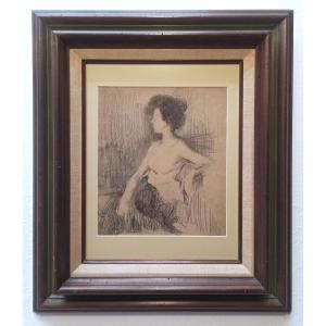 Albert De Belleroche, Charcoal, A Model In The Studio, C. 1895 (friend Of Sargent And Helleu)