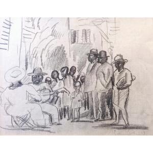 Hermine David – Street Musicians In Cuba, C. 1917-1918 - Charcoal (wife Of Pascin)