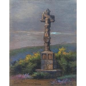 Calvary In Brittany, Circa 1900, Pastel Signed Georges Lorgeoux, With Inscription To F. Fénéon
