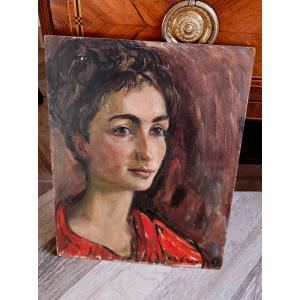 Portrait Of A Young Woman Oil On Panel By Katherine Librowicz Polish Artist 