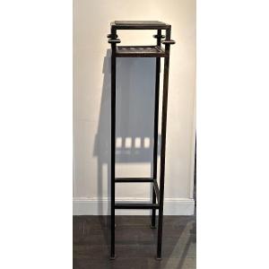 Presentation Stand In Patinated Metal, Removable Double Sided Square Section Tray