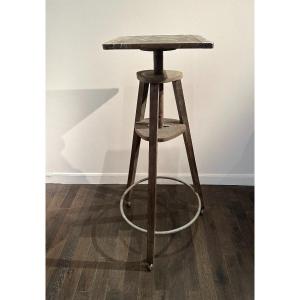 Wooden Working Stand, With Metal Strapping, Mounted On Wheels, Circa 1960-70.
