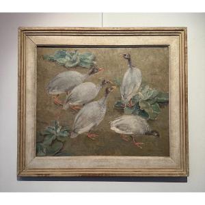 The Guinea Fowl, Oil On Canvas By Hélène Rivière. 