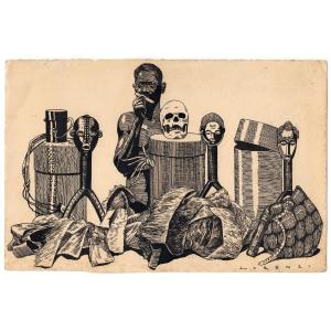 Africanist Drawing By Alberto Fabio, Known As Fabius Lorenzi, Circa 1930