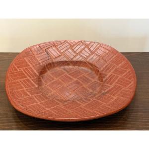 Large Terracotta Dish Or Cup With Incised Decoration, Signed Mammaro, Italy,  Circa 1980 