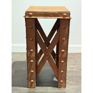 Rare Industrial Wrought Iron Pedestal Table With Eiffel-style Structure, France Circa 1900