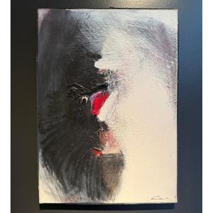 "diolins Rouge", Abstract Oil On Canvas By Jacques Zenatti Dated 1988