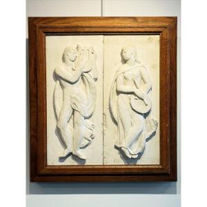 Plaster Bas-relief Allegory Of Music And Painting Circa 1940
