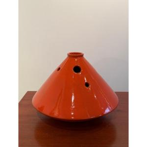 Orange Ceramic Vase, Circa 1960, Conical Shape  Anonymous Potter 
