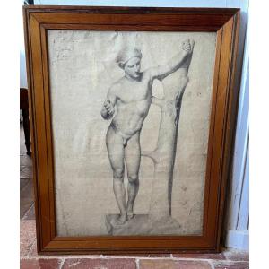 Apollo Sauroctone, Drawing By Thomas Couture Made In 1833 After The Louvre Sculpture