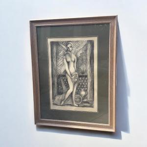 Hélène Perdriat (1894–1969) – Original Signed Lithograph – Nude Woman In A Symbolic Interior