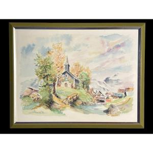 Joseph Megly (20th Century) – Original Watercolor – Alpine Village