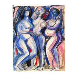 Collection Of 8 Original Gouaches Signed François Ehrhart (20th Century) Student Of Victor Prouvé In Nancy