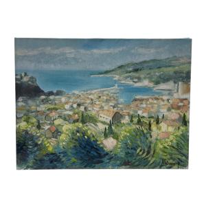 Domenech – Mediterranean Coastal View – Oil On Canvas 1950-70