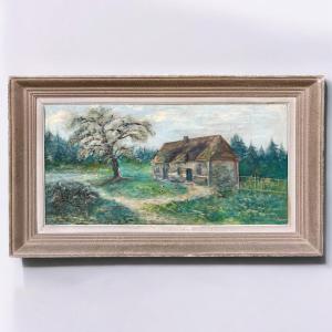 Country House Under A Flowering Tree – French School – Signed P. Desvaux