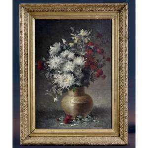 Aimé Perret (1861-1933) – Still Life Of Chrysanthemums – Oil On Canvas Signed
