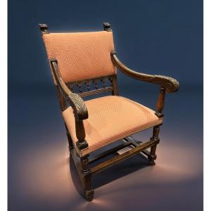 Superb Walnut Armchair, 19th Century Renaissance Style, Carved And Reupholstered