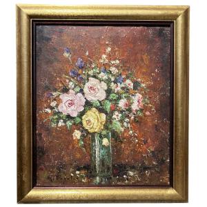 Claude Roger Puget (1911–2002) – Bouquet Of Flowers With A Knife – French School Of The 20th Century