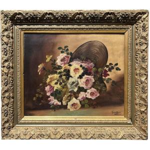 Still Life With Roses – Signed Gonthiez – Oil On Canvas Circa 1900