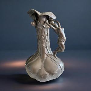 Art Nouveau Patinated Pewter Pitcher Signed Petiz – Paris, Circa 1900
