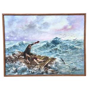 The Shipwrecked – Oil On Canvas Signed H. Holk, 1933