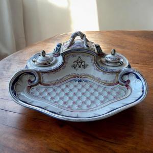 Toul Earthenware Inkwell Signed Henri Calot – 1890 Lorraine