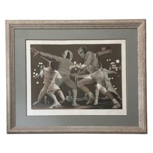Fencing Scene – Color Print, Ea, Unidentified Artist, Circa 1960-1970