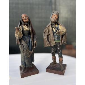 Pair Of Neapolitan Beggars – Terracotta And Oilcloth – Early 19th Century