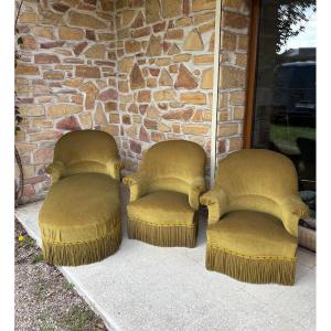 Set Of Toadstool Armchairs And Chaise Longue, Art Deco Style, Circa 1940