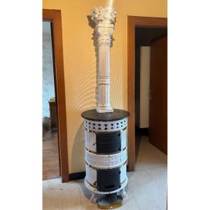 Large Earthenware Stove With Column And Basket