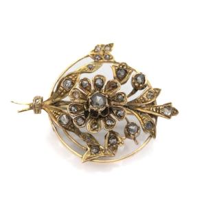 Antique Gold Brooch With Diamonds, Netherlands, Mid-19th Century.