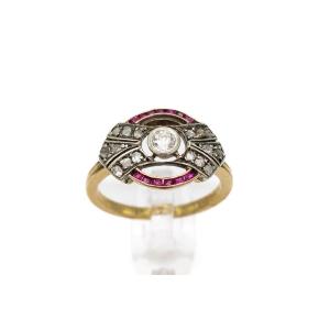 Antique Art Deco Diamond And Ruby Ring, 1920s.