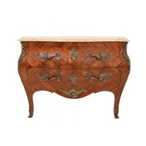 Louis XV Style Inlaid Commode With Marble Top, France
