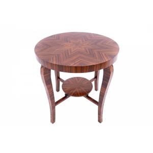 Table Basse Ronde Art Déco, Pologne, Milieu Du XXe Siècle. Après Rénovation.